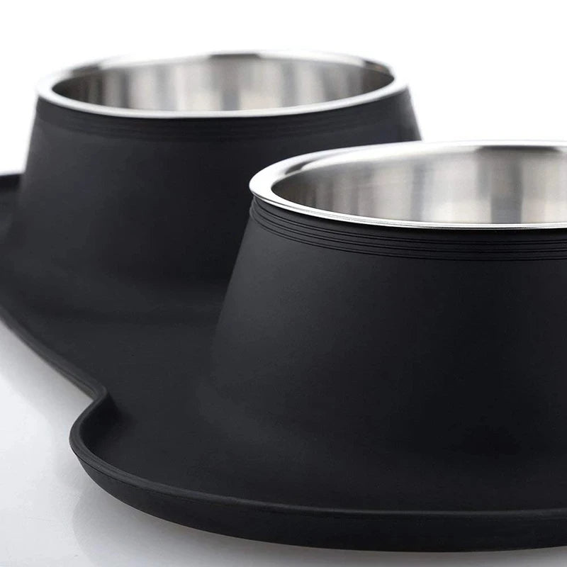 Anti-Slip Double Dog Bowl with Silicone Mat