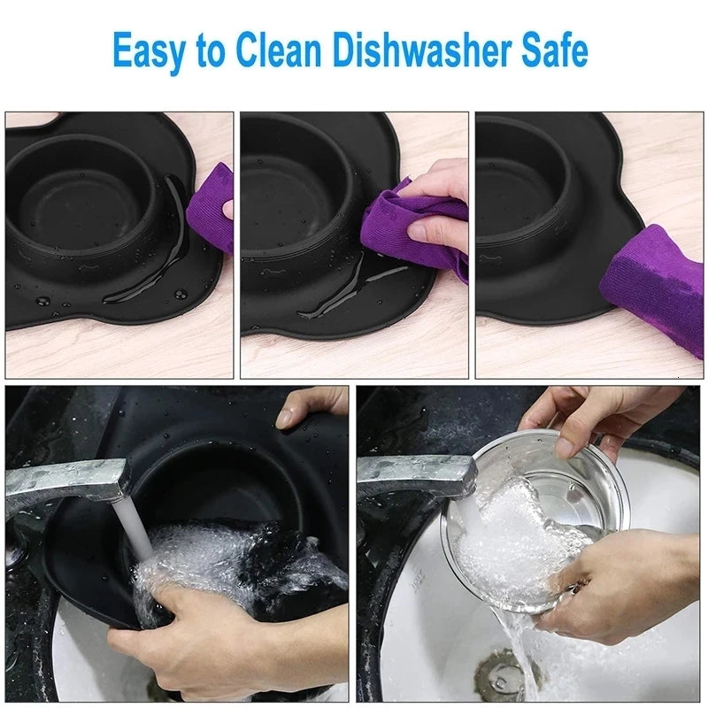 Anti-Slip Double Dog Bowl with Silicone Mat