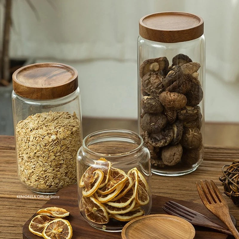 Airtight Glass Canister with Wood Lid