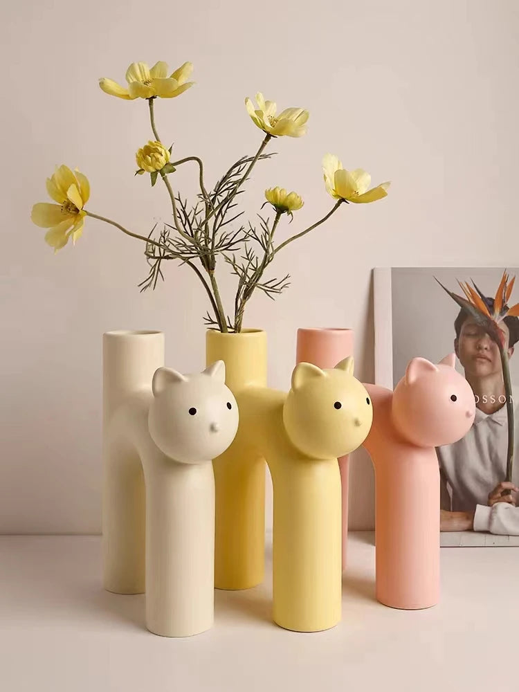 Cute Kawaii Cat Ceramic Flower Vase