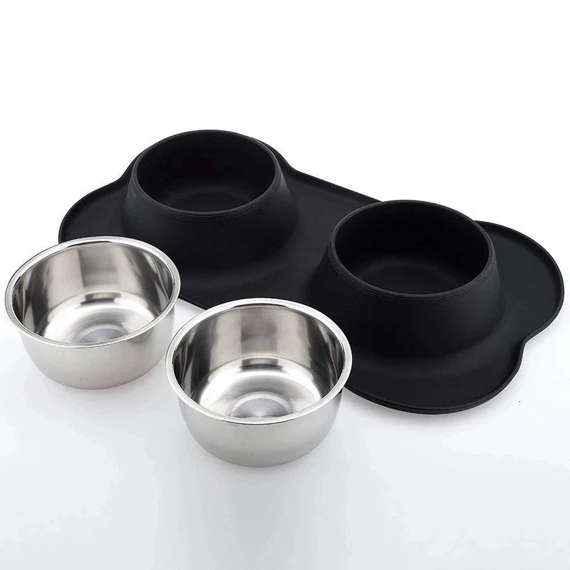 Anti-Slip Double Dog Bowl with Silicone Mat