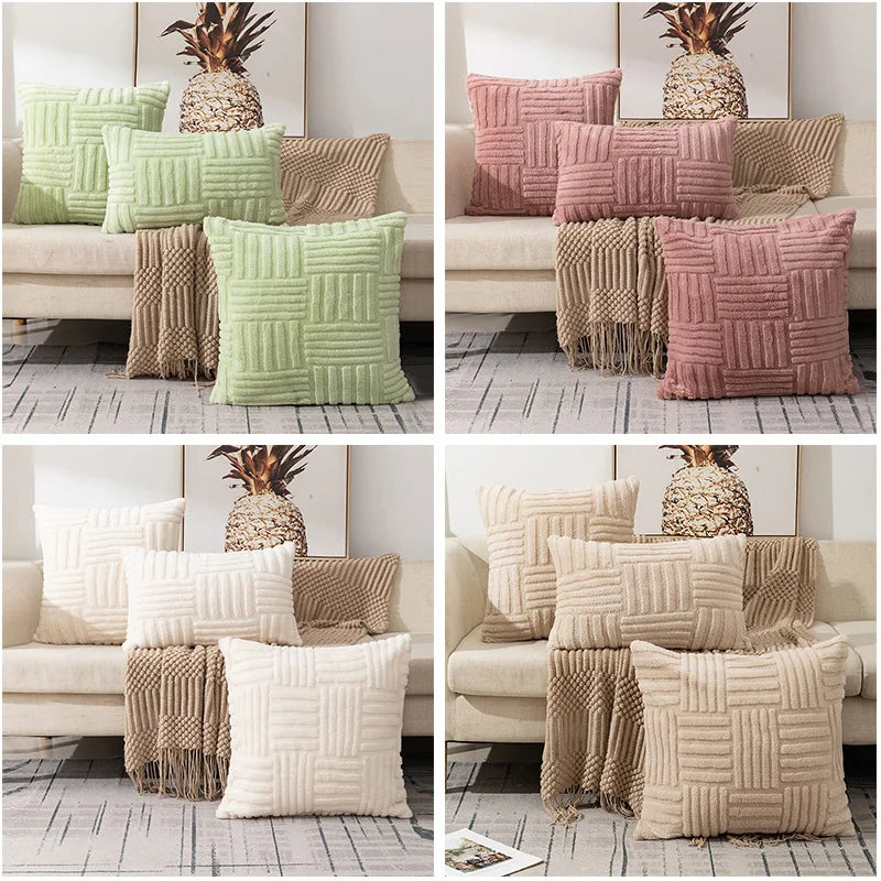 Geometric Plush Cushion Cover