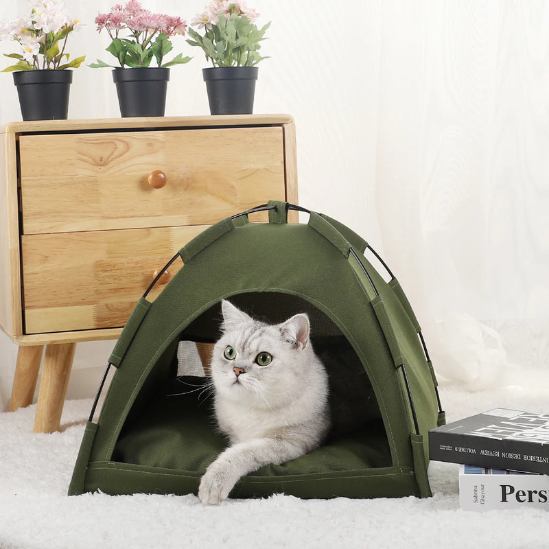 Warm Clamshell Cat House with Cushions