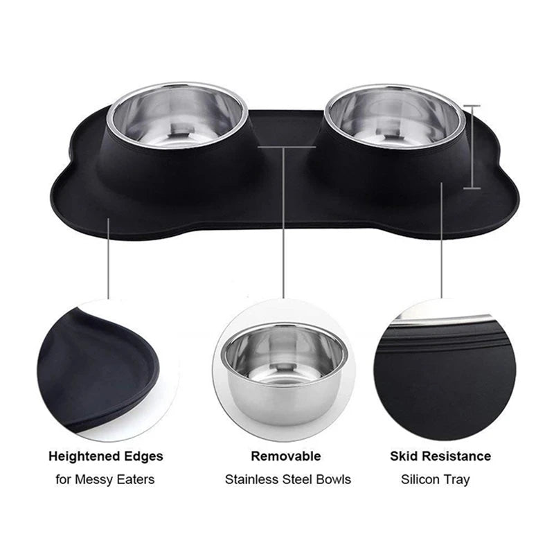 Anti-Slip Double Dog Bowl with Silicone Mat